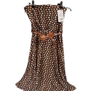 MNG COLLECTION Strapless Mini Dress Bow Belt Brown White Abstract Print Size Med